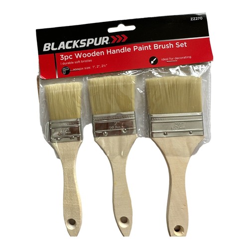 3pcs Paint Brush Set Decorating Brushes Wall Fence Natural Bristle Wood