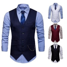 Men's Vest V-Neck Leisure Formal Business Casual Tuxedos Vests for Wedding Party