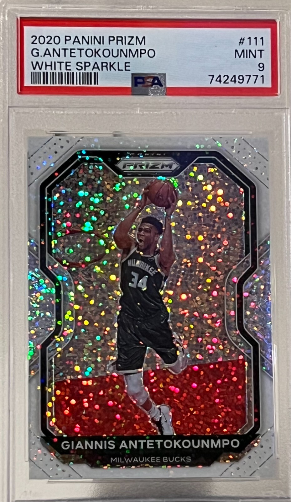 2020 Panini Prizm White Sparkle #111 Giannis Antetokounmpo PSA 9