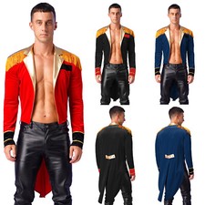 US YiZYiF Men Velvet Tassel Tailcoat Halloween Circus Ringmaster Cosplay Uniform