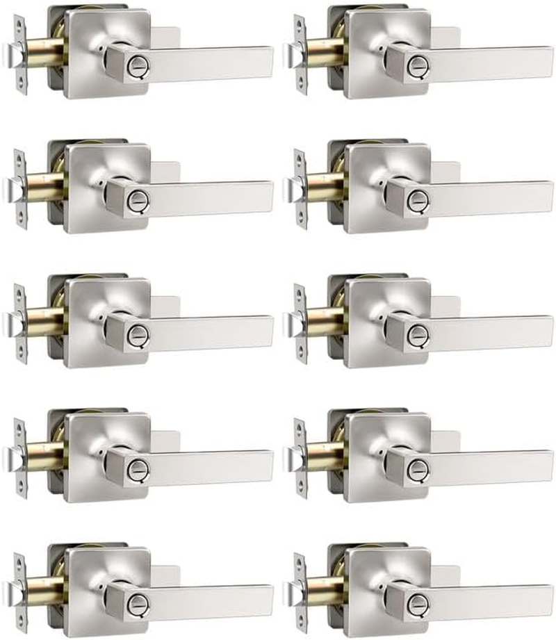 10 Pack Door Lever Heavy Duty, Privacy Door Handles Locksets,Satin Nickel Revers