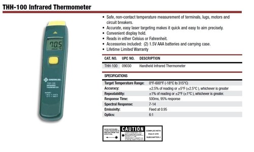 Greenlee THH-100 09030 Handheld Infrared Thermometer - Picture 2 of 3
