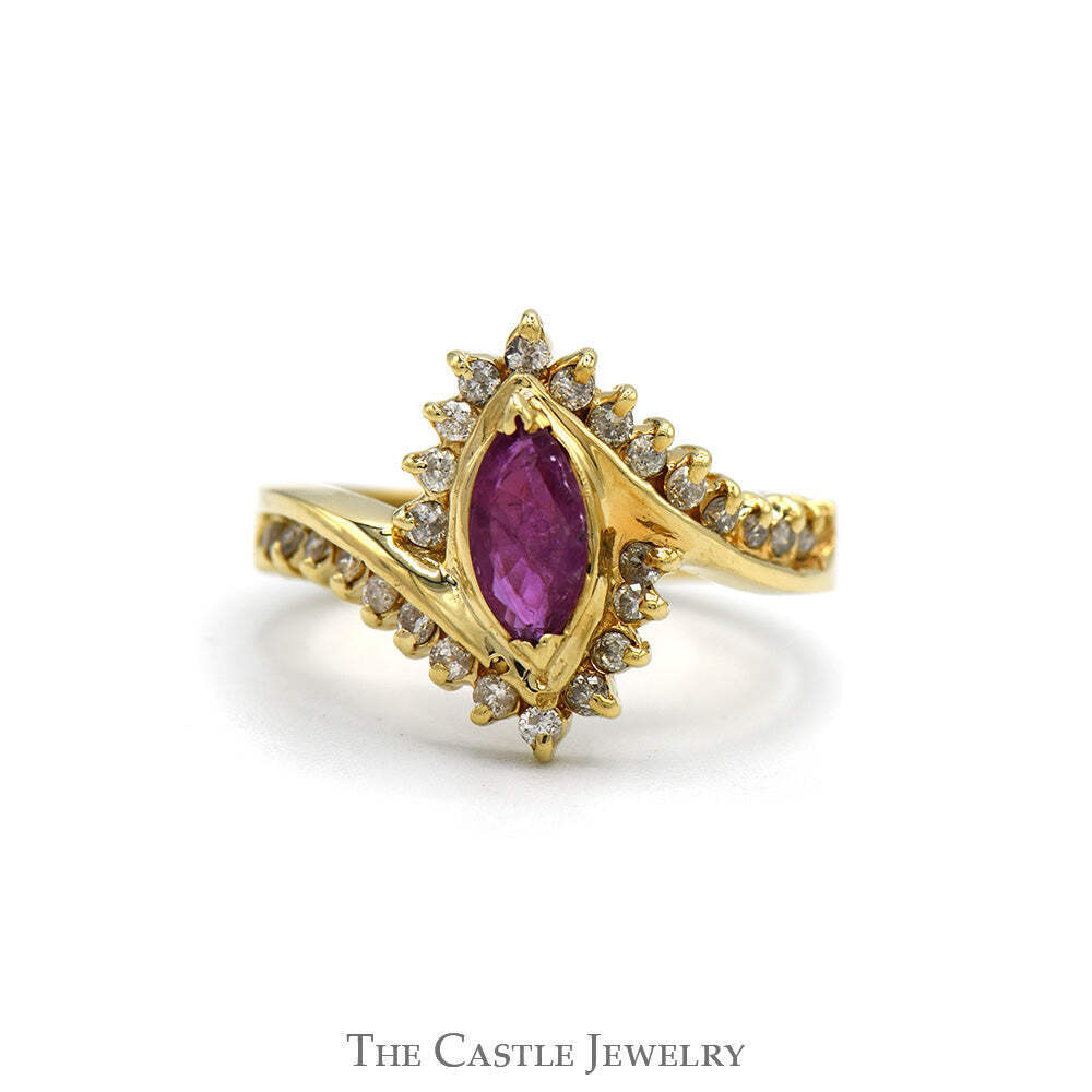 Marquise Cut Ruby Ring with Diamond Accented Side… - image 1