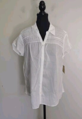 Sonoma Short Sleeve Women's Top Semi Sheer Button Down New White Size XL NWT