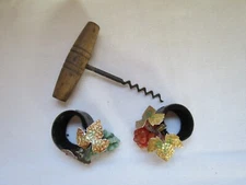 Antique Wine Bottle Stone Grapes Collars and Opener
