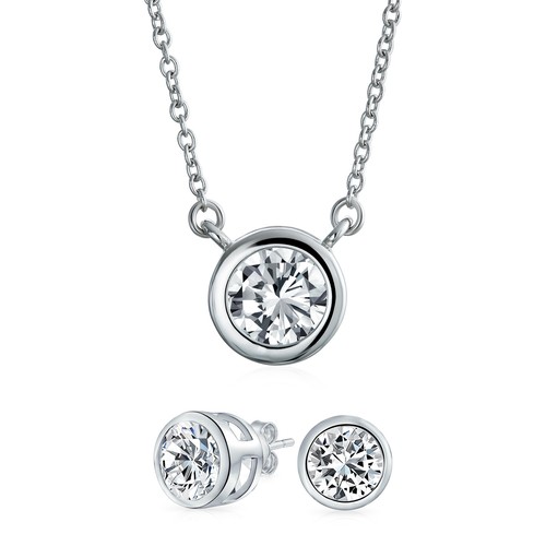 1CT CZ Bezel Solitaire Pendant Necklace 