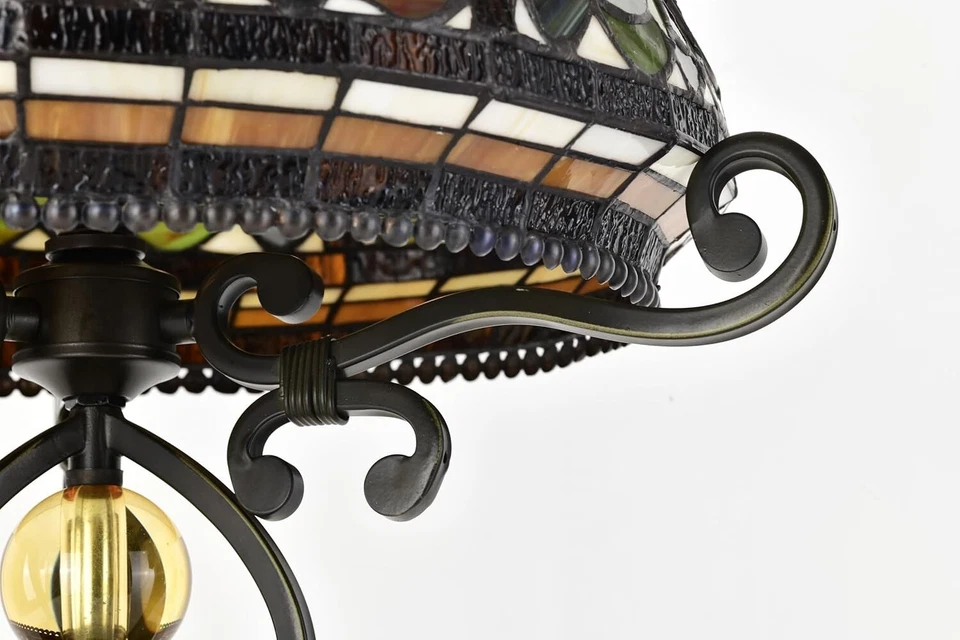 Real Stained Glass Handcrafted Large Tiffany Style Table Lamp 16" Wide - Image 4 of 4