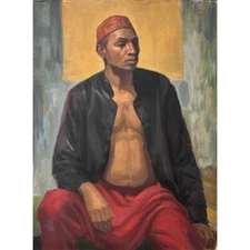 Vintage Realist Portrait Of Man Wearing a Taqiyah (c.1960)/Eakins/Manet/Degas