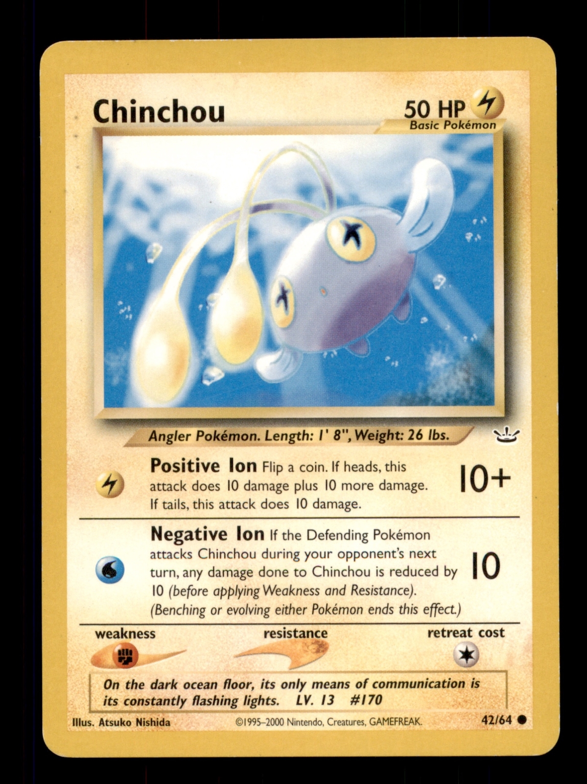 3x Pokemon Card WOTC Chinchou Neo Revelation 42/64 PLAYED Non-Holo Common TCG!!!