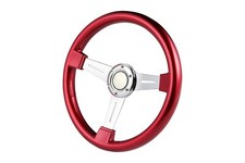 Universal 13.5 Red Steering Wheel 6 Hole 3 Spoke Chrome