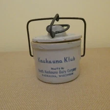 VTG Kaukauna Klub Dairy Company Wisconsin Mini Stoneware Cheese Crock w/Lid
