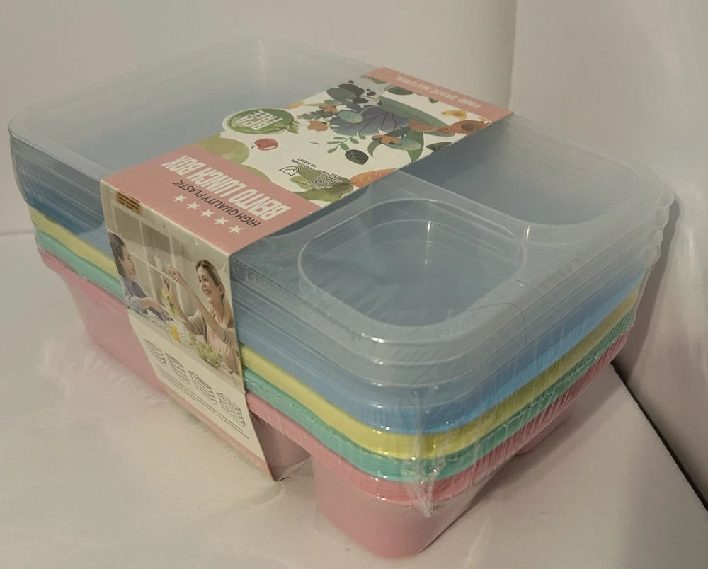 Bento Box Adult Lunch Box 4 Pack 5 Compartment Meal Prep Container Reusable