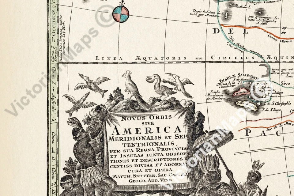 America North & South United States early old map Seutter 1730 art print poster - Image 3 of 4