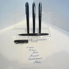 SET OF 4 LEED'S BROAD BLUE INK LIQUID ROLLERBALL PENS- BLACK BODY-VALUE PRICED