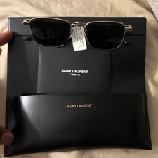 Saint Laurent Silver Metal Square Sunglasses Black Lens