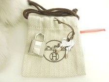 Hermes Padlock Bag Charm Shine Silver Metal Key 0.8 in New Condition