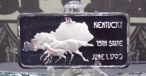 *HAMILTON MINT* 1oz .999 Silver Bullion *KENTUCKY* 15th State Art Bar ECC&C