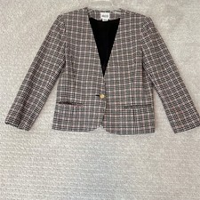 Vintage Leslie Fay Petite Women s Size 12P Houndstooth Lined One Button Blazer