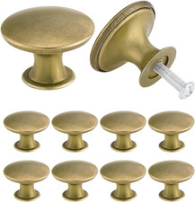 Vintage Cabinet Knobs, 10-Pack Round Drawer Pulls, Antique Brass