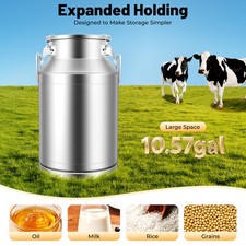 10 Gallon Stainless Steel Milk Can Jug Canister With Carry Handle & Lid 40L USA