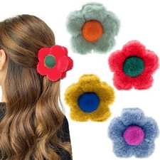 Aswewamt 4 Pcs Flower Hair Clips, 1 Count Pack of 4 , Blue Yellow Red Green