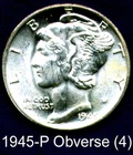 1945-P BU MERCURY DIME / US MINT / 90% SILVER / LAST YEAR OF SERIES