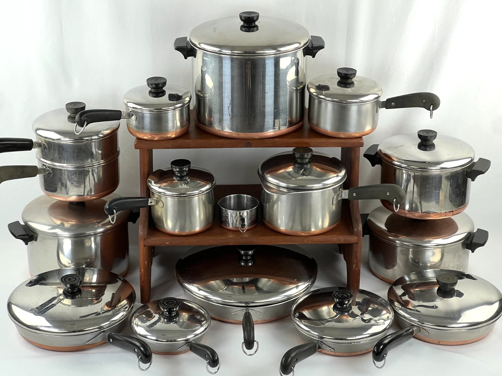 31 Piece Vintage Revere Ware 1801 Copper Bottom Cookware Set Pre and Post 68