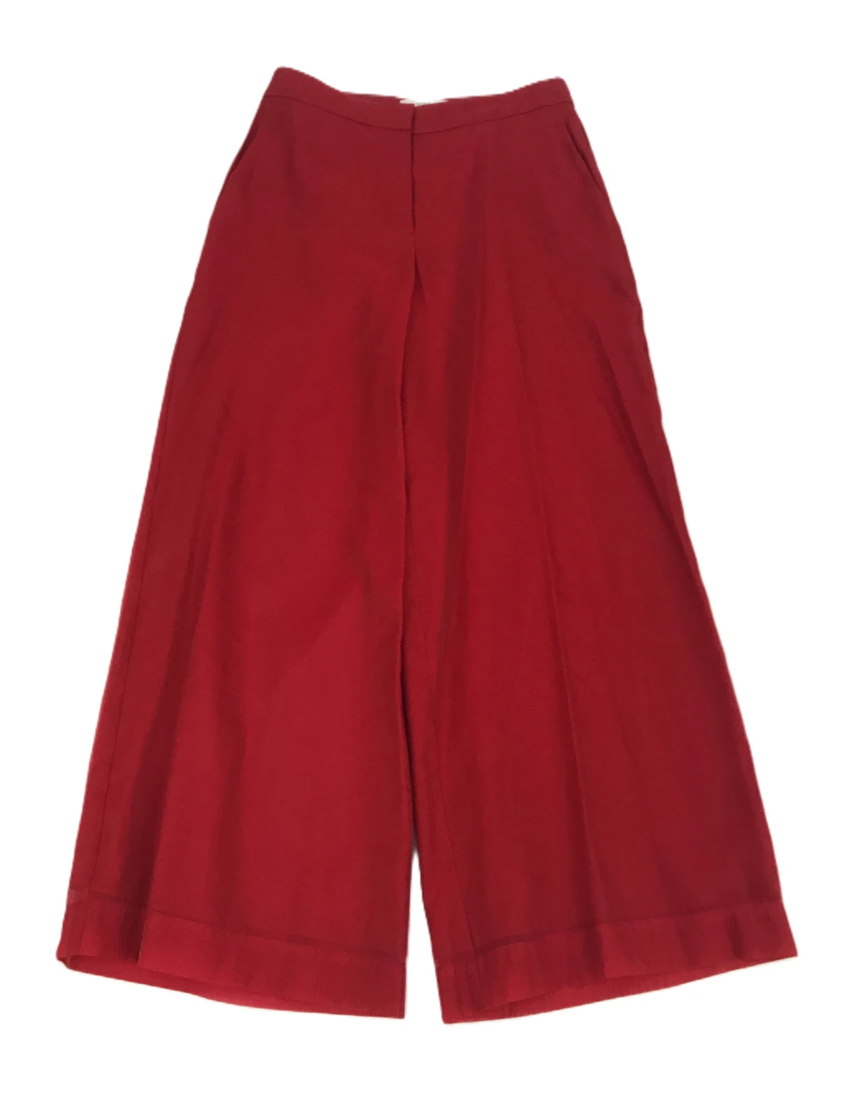 M&S Women's Trousers Red Organza Wide Leg Lined Zip Pockets New