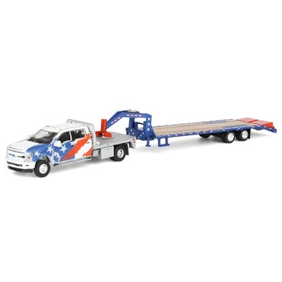 1/64 2020 Ford F-450 Dually Flatbed Pickup Truck with Trailer, USA 250, 51743-B