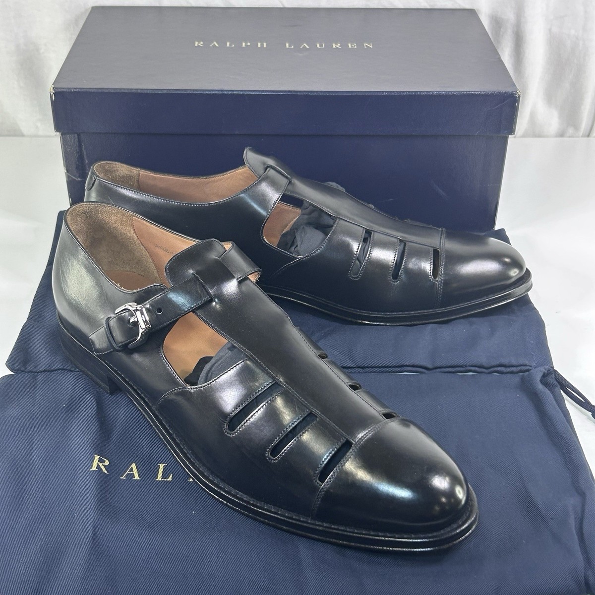 Ralph Lauren Purple Label Fisherman Burnished Sandal Black Calfskin Men sz 12 Ralph Lauren Purple Label Fisherman Burnished Sandal Black  main image 2