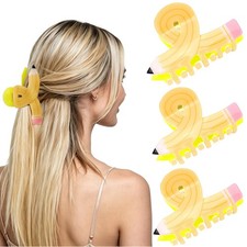 Tihebax Teacher Hair Claw Clips, 3Pcs Yellow 1 Count Pack of 3 ,