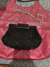 VTG - Lord Taylor Black Beaded Evening Shoulder Bag/Clutch, Gold Tone Hardware