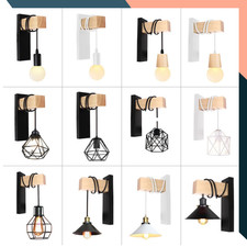 Nordic Geometric Hanging Wall Light E27 Wood Iron Sconce for Bedroom