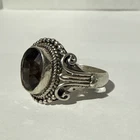 VINTAGE STERLING SILVER ORNATE FACETED DARK SMOKY QUARTZ SIZE 8.5 RING 4.6 GRAMS