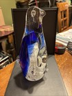 ART GLASS PENQUIN WITH BABIES,CLEAR AND COBALT BLUE — photo 5