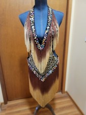Lady's Leopard Latin Dance Jazz Ballroom Bellydance Deep V-neck Fringe Costume