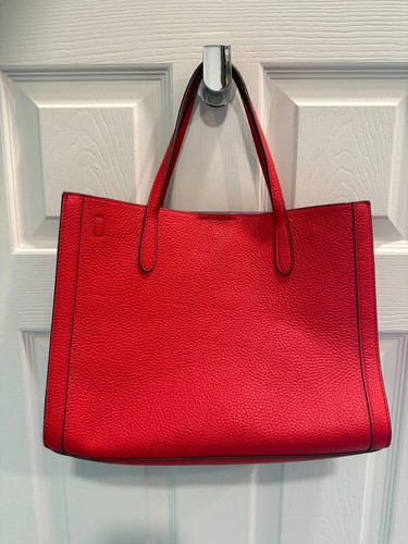 Banana Republic Large Red Pebble Leather Crossbody Double Handle Tote 2019.