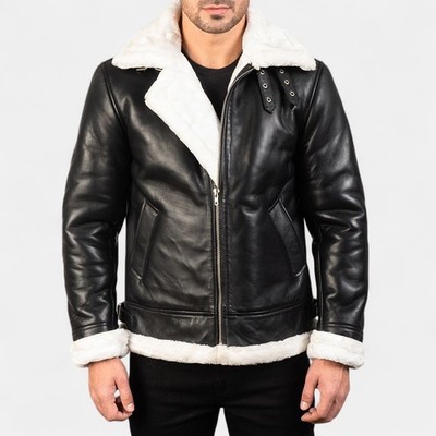 Men s RAF Aviator Real Leather Jacket Coat Bomber B3 Sheep Skin Pilot Flying