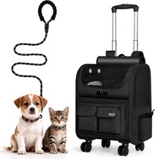 Rolling Cat  Small Dog Carrier with Wheels, Large Breathable Pet Travel Bag
