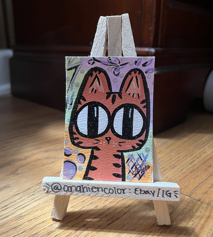 ACEO Original Abstract Art - Curious Wide Eyed Cats - Marmalade By AnahiEnColor 