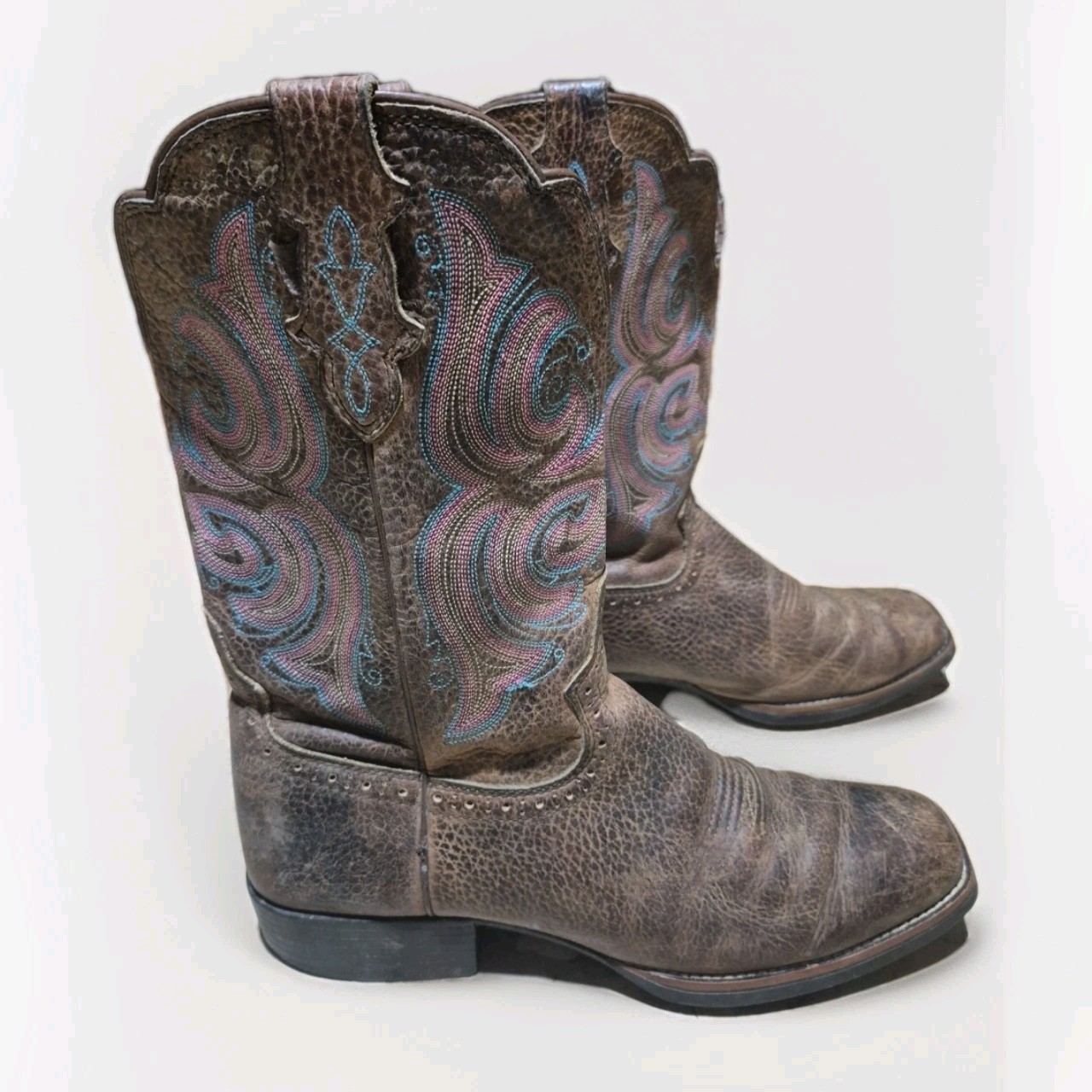 JUSTIN Women's Boots STAMPEDE Brown Leather Square Toe Western Size 8.5B