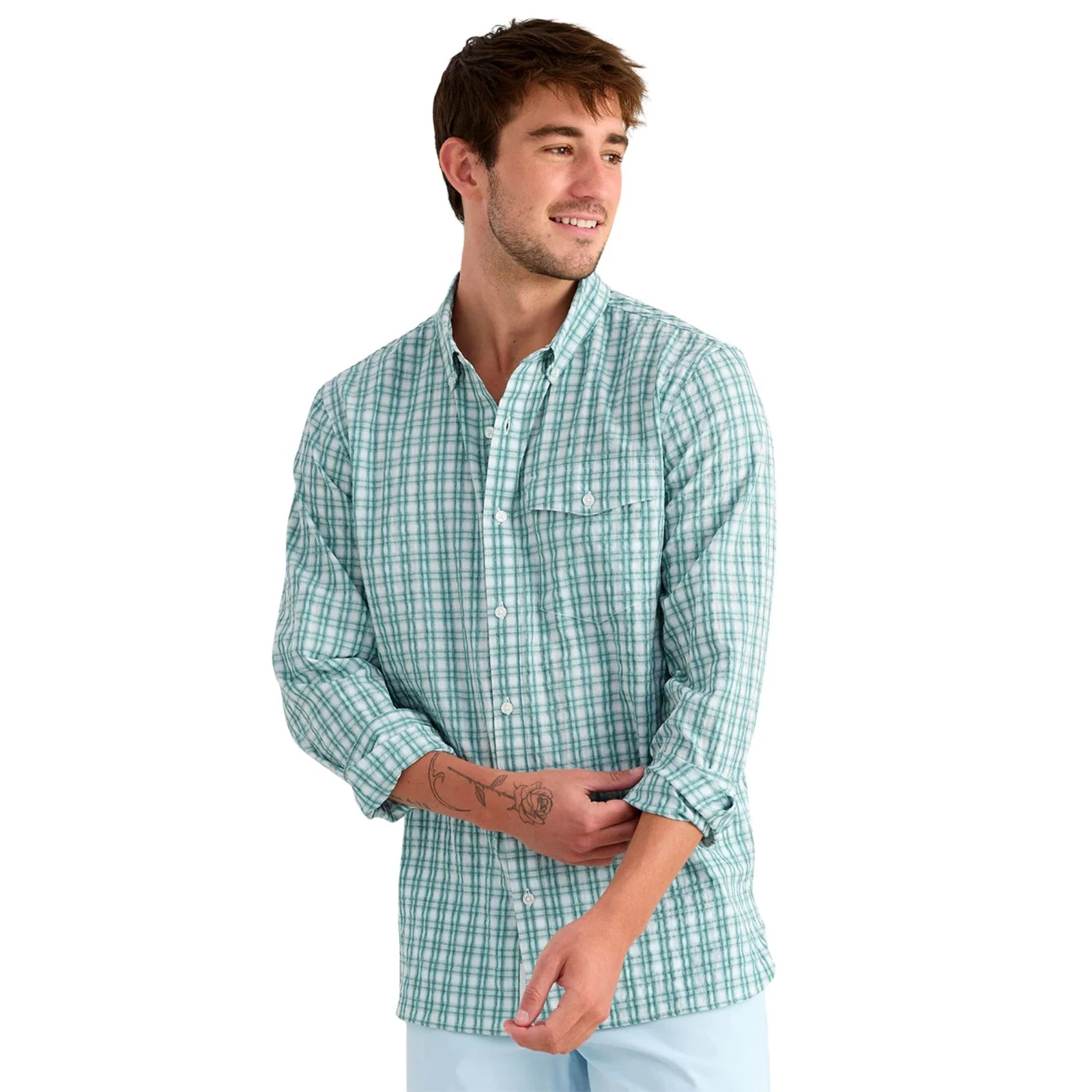 Huk Chatham Long Sleeve Textured Men's Button-Down Shirt, Caicos, X-Large