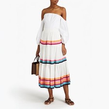 Zimmermann Lulu Tiered Midi Skirt Size 0 AU 8 US 4 Pop Ribbon Detail White Linen