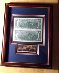 Thomas Jefferson Two Dollar Bill and 13 Cent Stamps Framed $2.00