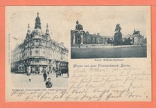 Cartolina del 1905 / Berlino - 2 immagini - Friedrichshof resto. e monumento all'imperatore guglielmo