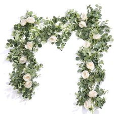 Der Rose 2Pcs Artificial Eucalyptus Flower Garland with Fake Rose Flower Vine.66