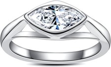 East West Marquise Moissanite Ring 925 Sterling Silver Size 7 Modern Solitaire