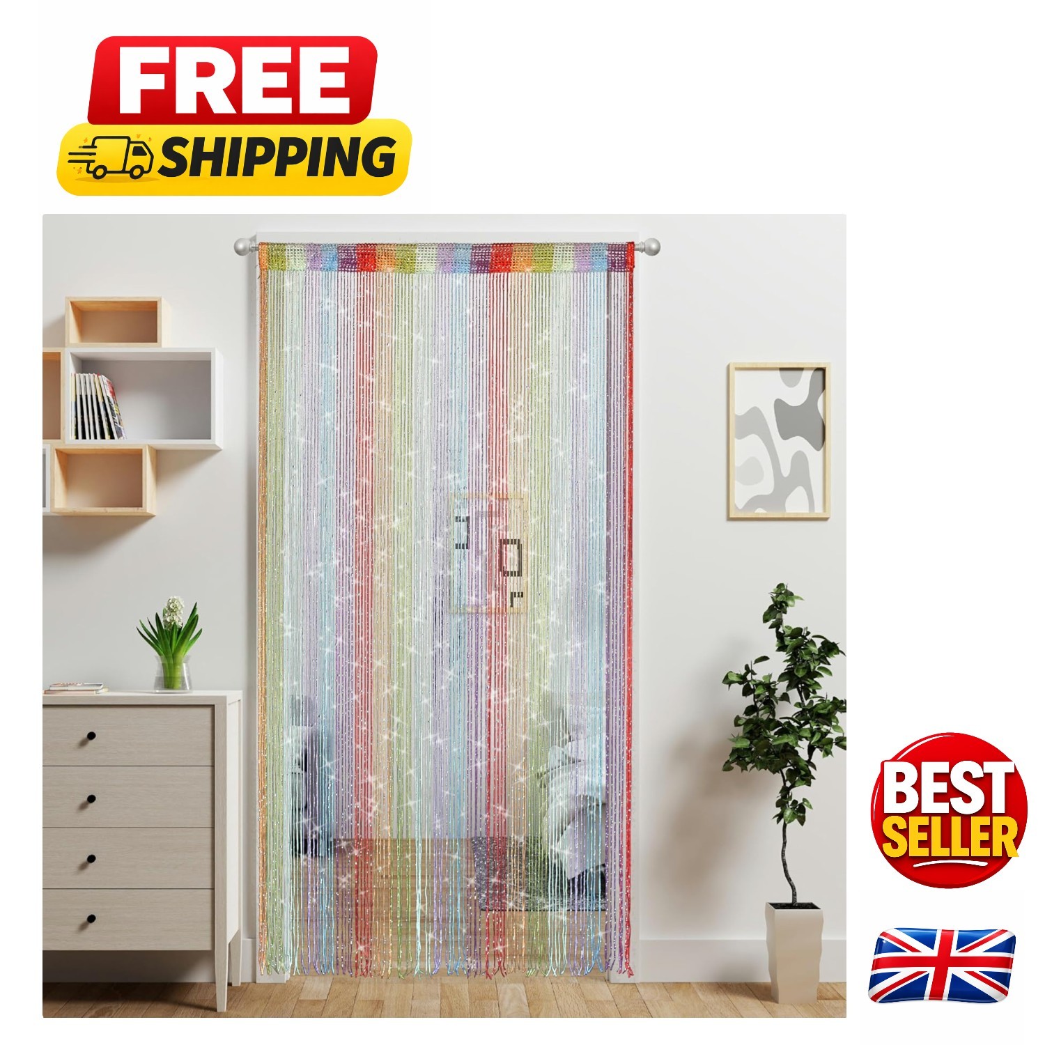 Elegant Rainbow Fringe Curtain - Versatile Beaded Doorway Panel 39.4"" x 78.7""