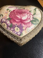 Vintage Rose, Knickknack, Trinket Box Metal Gold Tone Antique