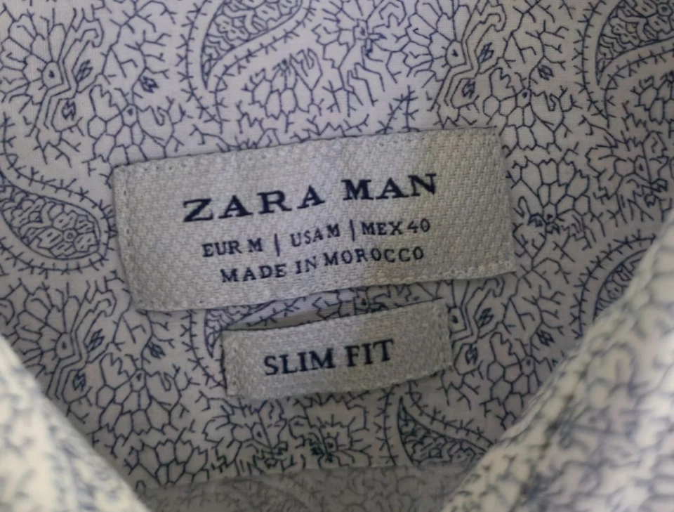 Chemise Zara à manches courtes motif paisley bleu et blanc taille M slim ( S/M ) - Photo 4/4